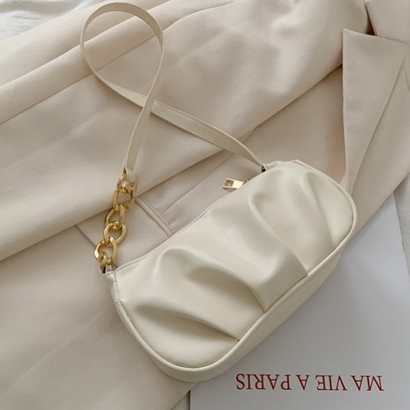 New Minimalist Ruched Chain Satchel Bag - Picture 2 of 9